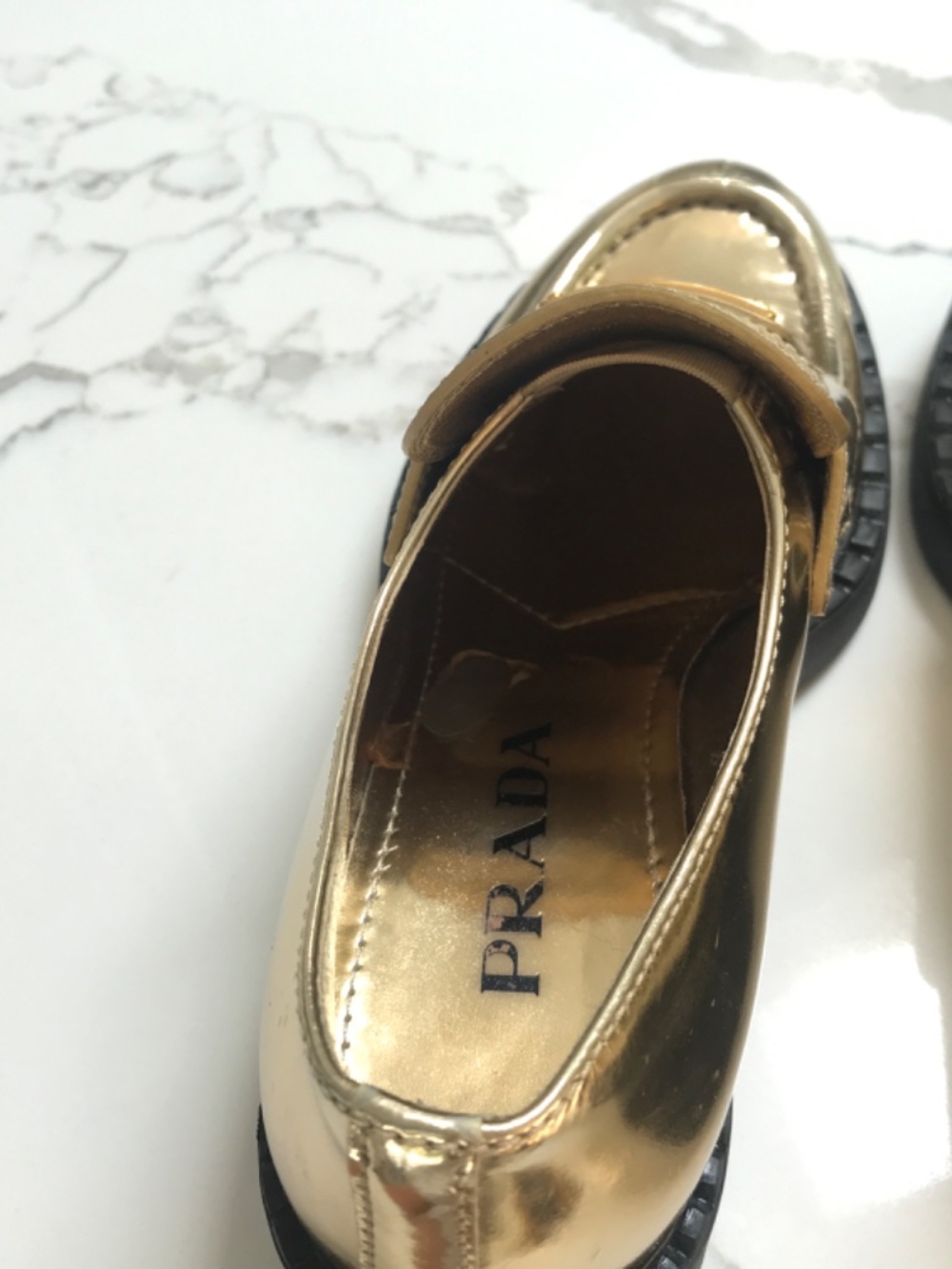Prada Metallic Gold Loafers Sz 36 - Picture 6 of 10